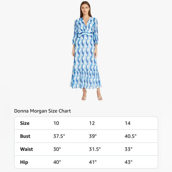 Donna Morgan Blue and White Patterned Dress Size 12 - Picture 11 of 14